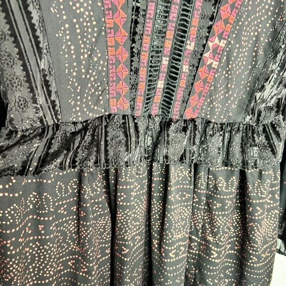 Free People Dress Small Starry Night Maxi Black Long Sleeve V Neck Embroidered - Picture 9 of 13